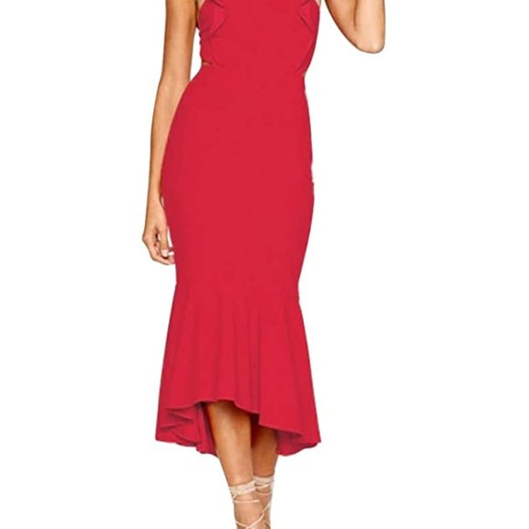 NWT Open Back Tulip Skirt Ruffle Red Sundress - Picture 2 of 6